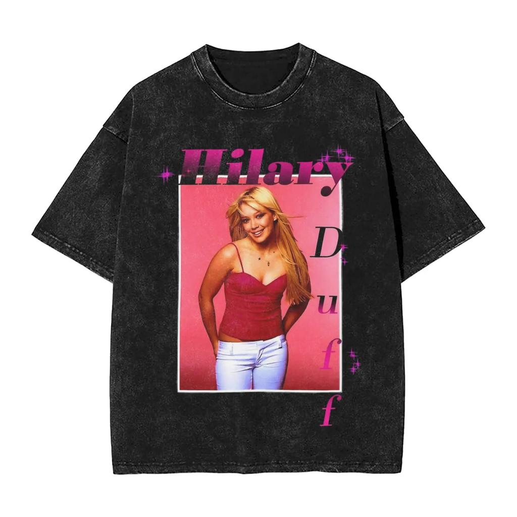 2026 Hot Hilary Duff New Album Poster Print T-Shirt Men Women Vintage Washed Cotton Streetwear Fashion Oversized Top Summer New Top Short Sleeve Tee