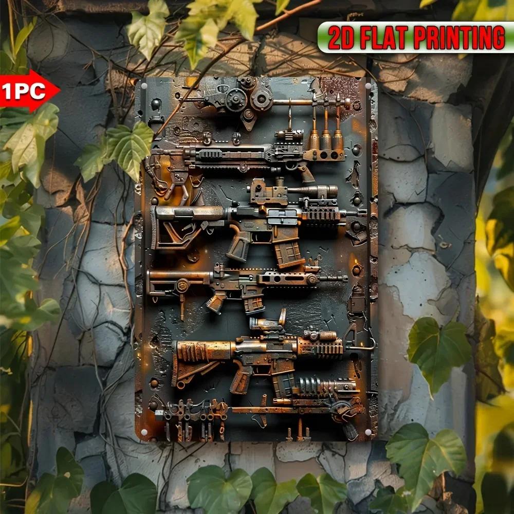 Steampunk Weapons Decorative Metal Sign, Industrial Iron Art. A Waterproof, Weatherproof Military Plaque for Wall Decoration.