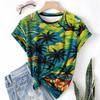 Футболка больших размеров в пляжном стиле с растительным принтом, повседневный топ с коротким рукавом для весны и лета, женская одежда больших размеров