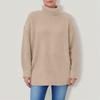 Women's Solid Color High Neck Long Sleeved Knitted Sweater Top Loose Sweater