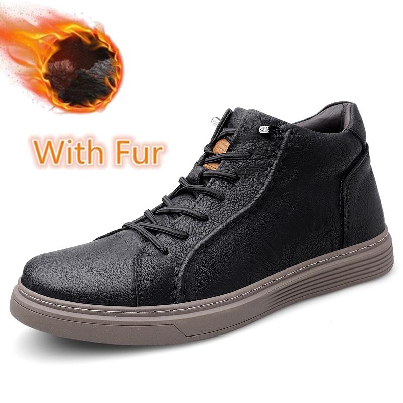 Модные нескользящие универсальные мужские кроссовки на шнуровке из натуральной кожи повседневная обувь с высоким берцем для ходьбы теплые зимние мужские ботильоны кроссовки