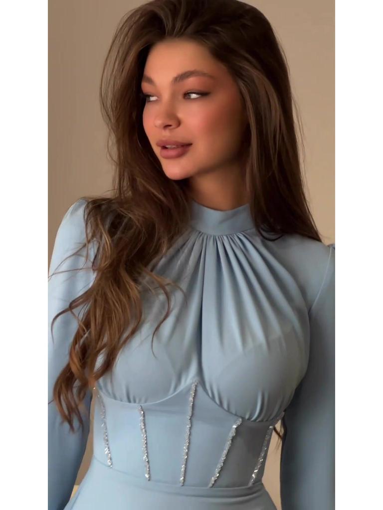 Модное осеннее платье с длинным рукавом, драпировкой и разрезом для женщин