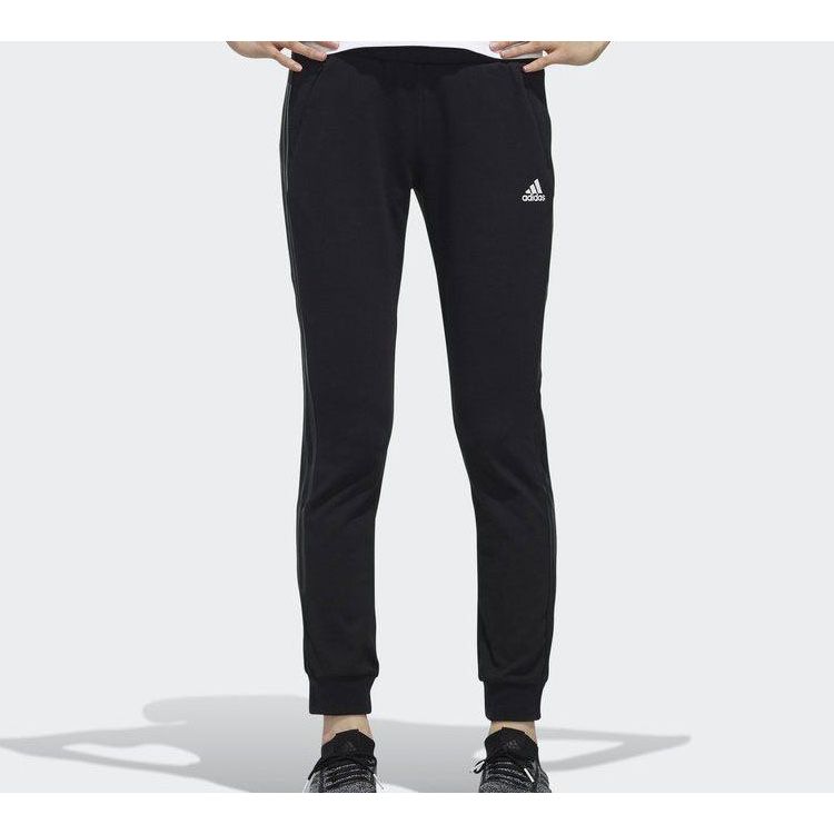 Adidas 3-полоски, зауженные к щиколотке повседневные трикотажные брюки женские, черные DY8698
