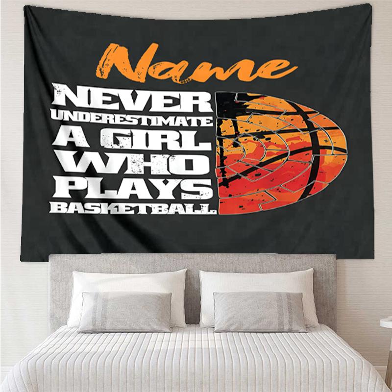 Custom Name basketball Print Tapestry, Backdrop, Easy Setup, Ideal for Bedroom, Office & Living Room, with Aesthetic Wall Hanging Decor.