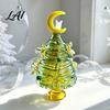 Christmas Tree with Colorful Dots Glazed Figurine Star Moon Decor Glass Rotating for Office Wire Wrapped Desk Mini Holiday Tabletop Ornament Unique