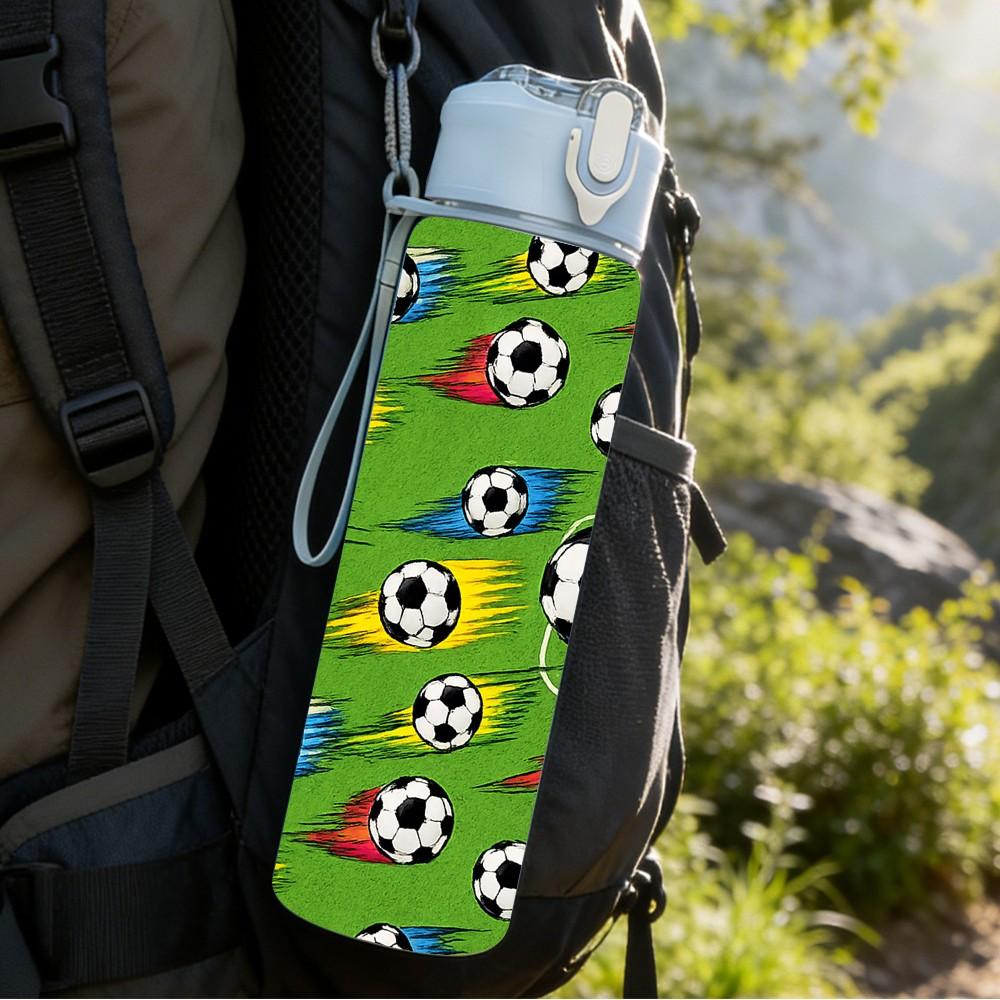 1PC Repeating Soccer Ball Seamless Print 750ml Color Plastic Sports Water Bottle Leakproof Flip Straw Lid Suitable for Sports Office Home Use
