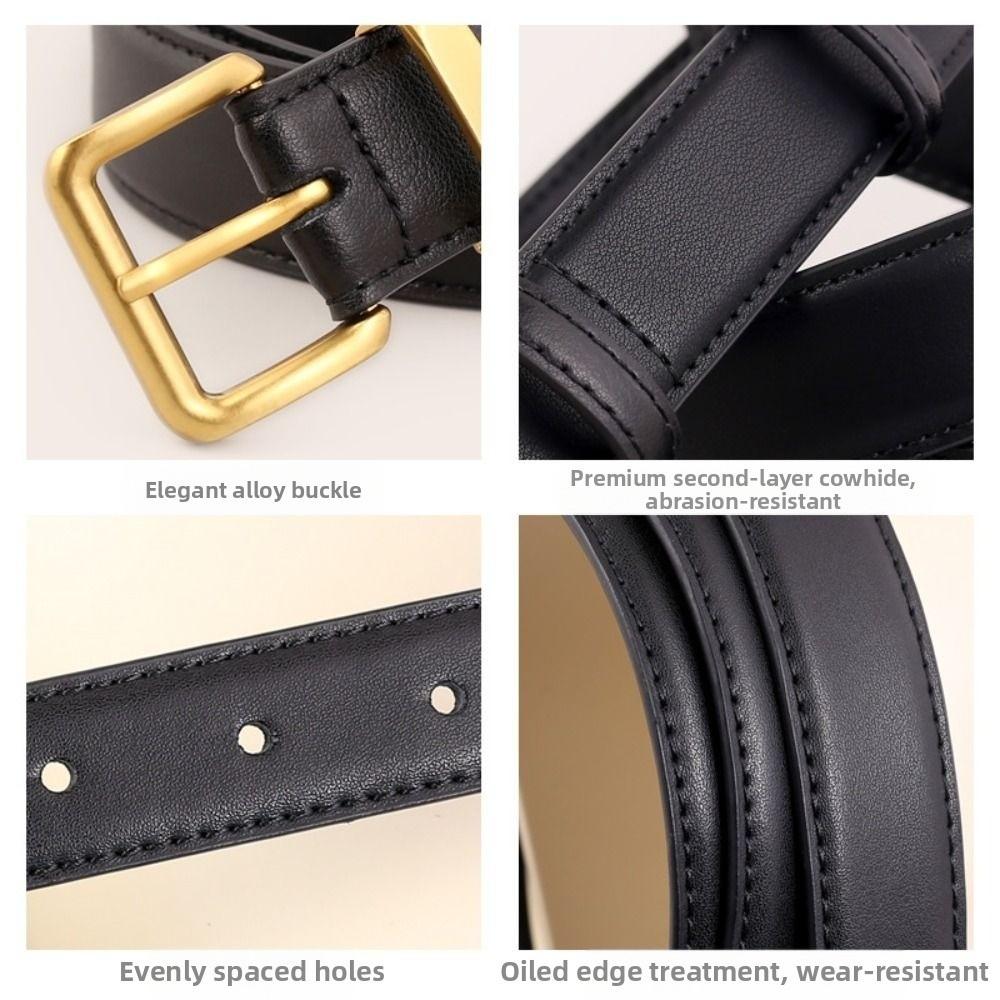 Simple Fashion Leather Belt Adjustable Solid Color Waistband Belt Metal Buckle Thin Decorative Belt Coat