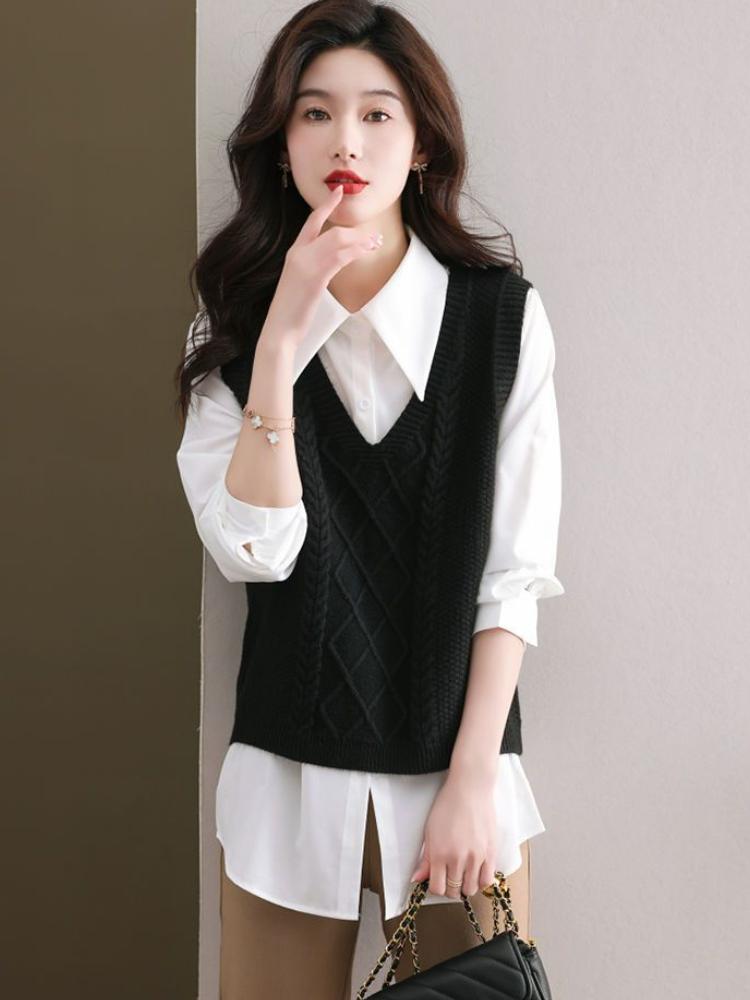 Жилет с V-образным вырезом, свободный свитер без рукавов в винтажном стиле, женская одежда