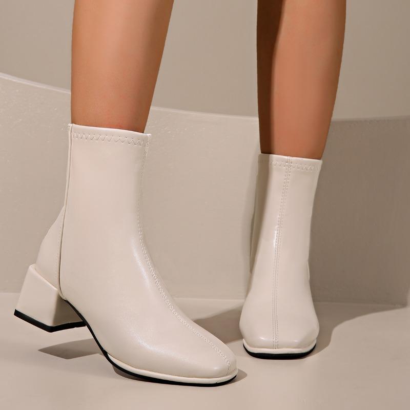 Модные женские ботинки на толстой подошве, однотонные, с оттенком белого, осень 2024, с застежкой-молнией сзади, с круглым носком, женские ботильоны Botines De Mujer