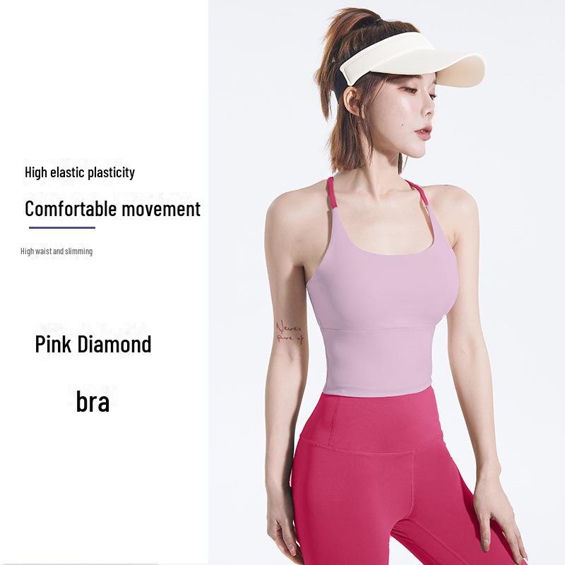 Женский спортивный бюстгальтер с тонкими бретелями и накладкой на грудь - майка для йоги и фитнеса