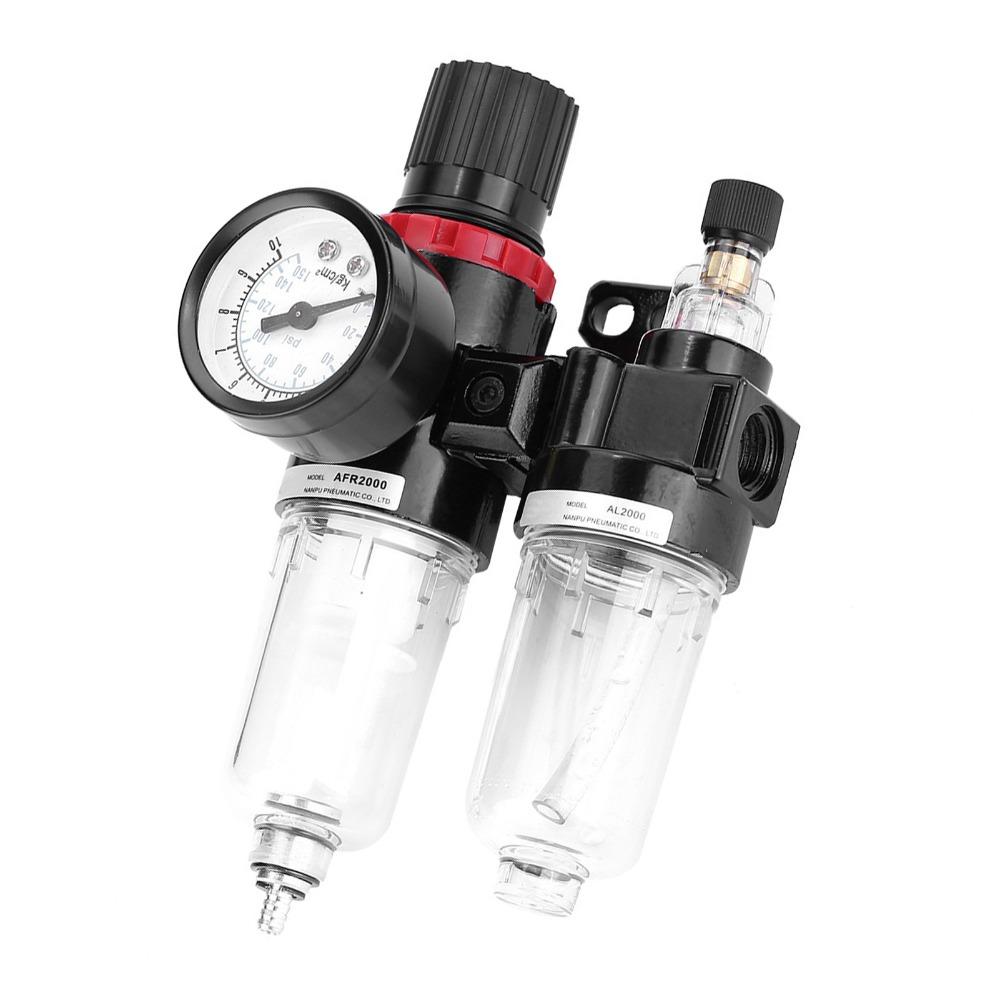 Black Air Filter Regulator Lubricator Semi-Auto Drain Valve Pneumatic Regulator Lubricator