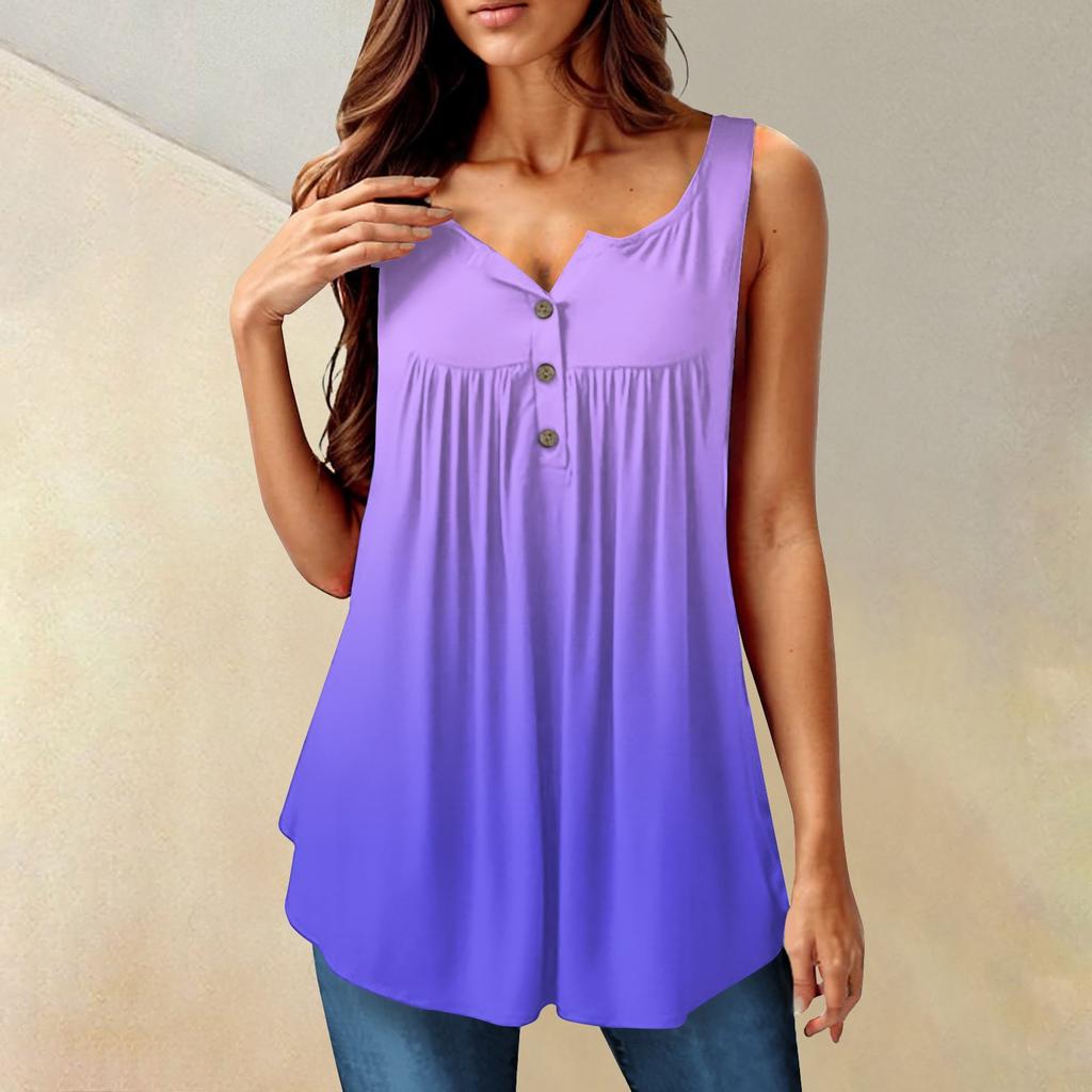 Женская мода плиссированная безрукавка повседневная футболка жилет топ на пуговицах