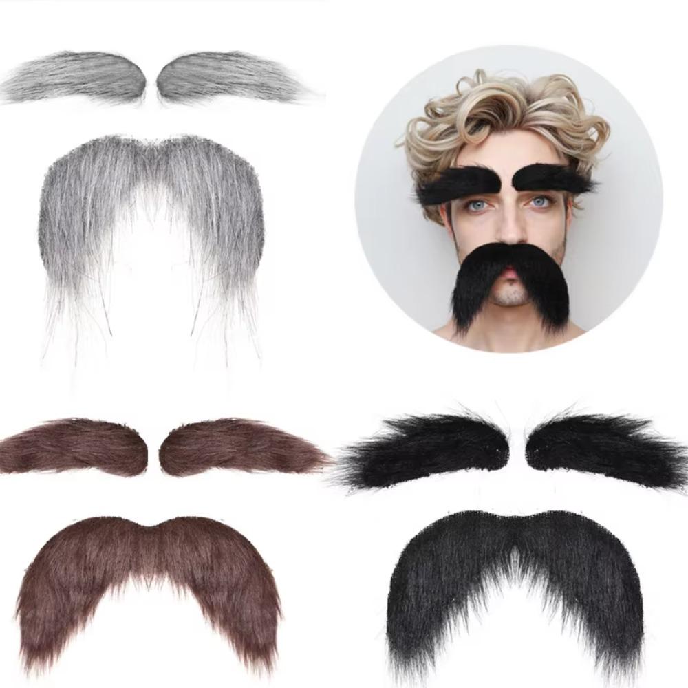 Self-Adhesive Fake Beard Set Hairy Facial Hair Props Novelty Eyebrow Mustache Set Christmas Party