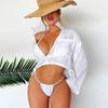 New Summer Beach Shirt Women Solid Color Stand Collar Beach Bikini Swimsuit Women's Dress