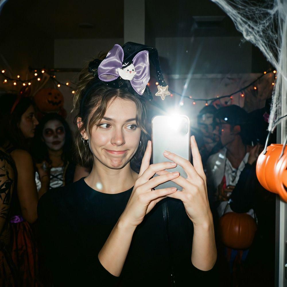 Bow Halloween Party Hair Band Mesh Cone Hat Hair Hoop Personality Halloween Hair Clip Kids