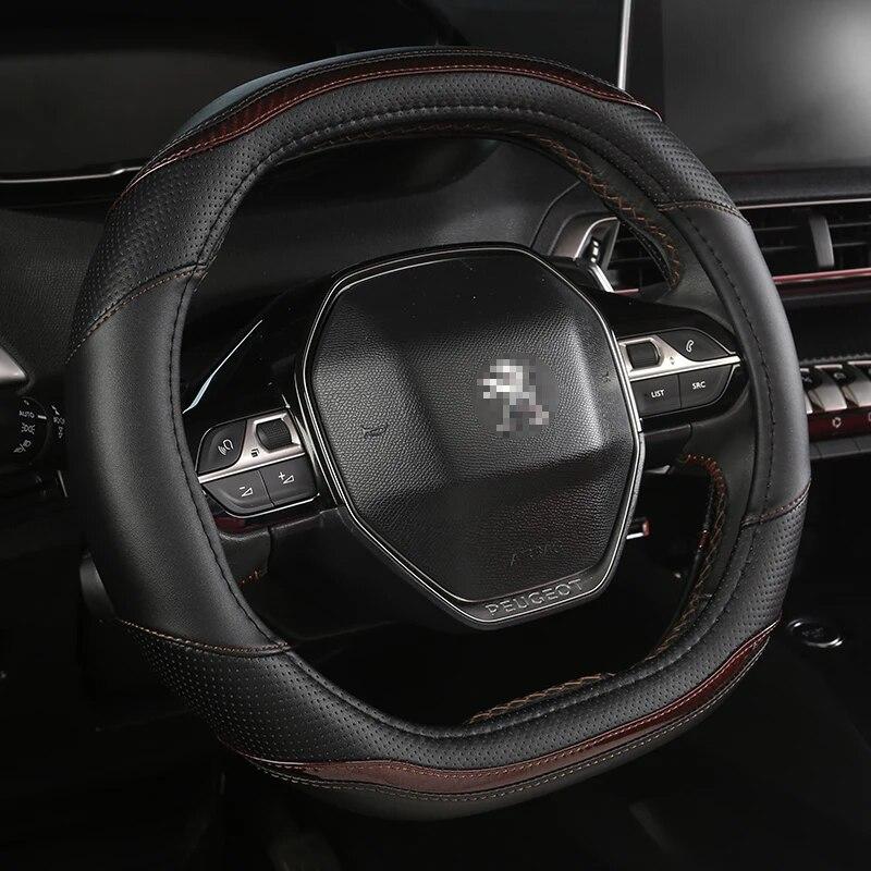 Для Peugeot 2008 e2008 Автомобильный чехол на руль из углеродного волокна + искусственная кожа, автоаксессуары, интерьер Coche