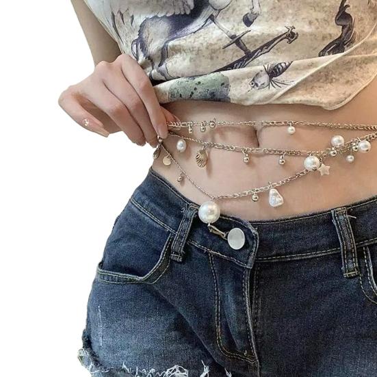 Women Waist Chain Multi Layer Faux Pearls Tassel Design Belt Chain Jeans Skirts Dresses Versatile Accessory