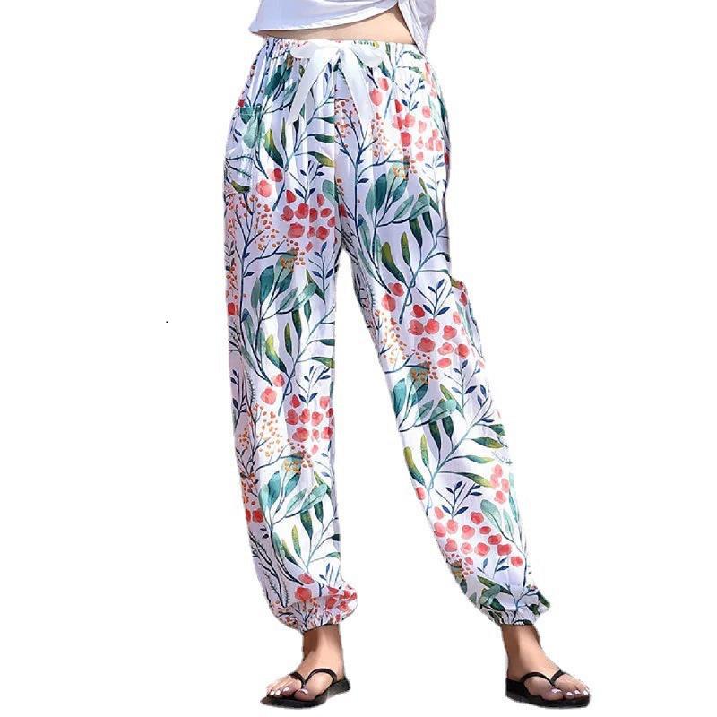Women's Summer Cotton Silk Anti-Mosquito Loose Beach Bloomers Pajama Pants