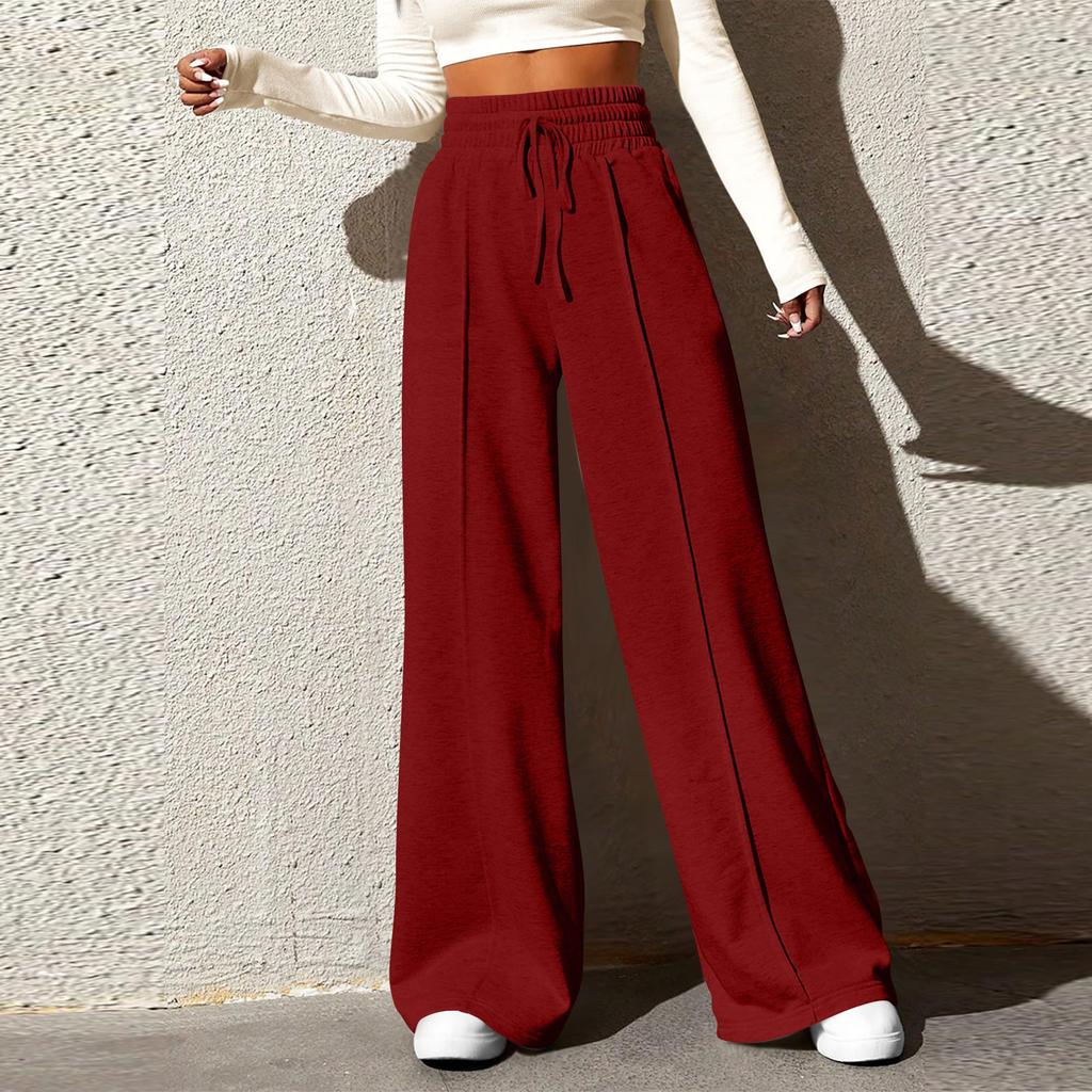 Women's Fashion Solid Colour Drawstring High Waist Wide Leg Pants Casual Sweatpants