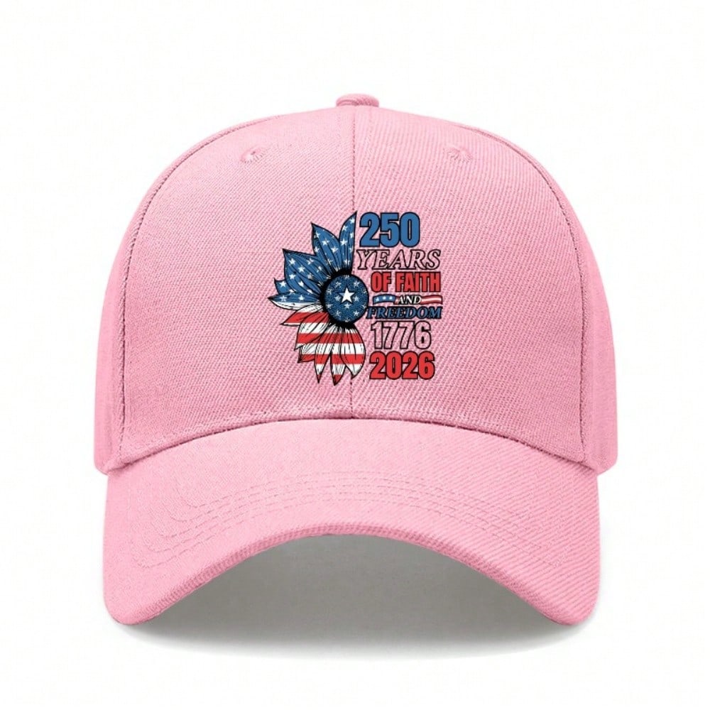 [Patriotic Baseball Cap] 250Th Anniversary Unisex "250 OF FAITH & FREEDOM 2026" Print Black Polyester Adjustable Breathable Lightweight Casual