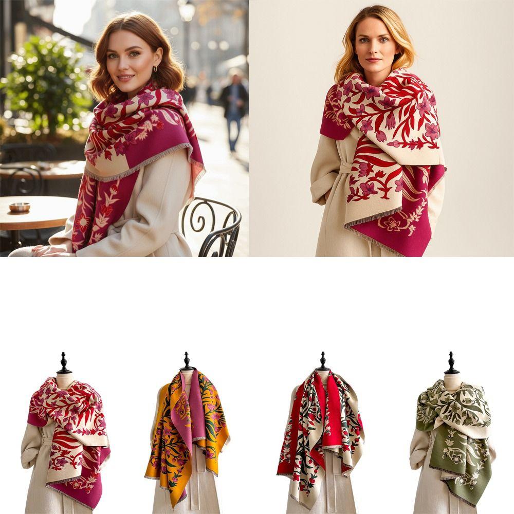 Tassel Design Blanket Scarf Floral Jacquard Winter Shawl Elegant Pashmina Shawl Outdoor Use