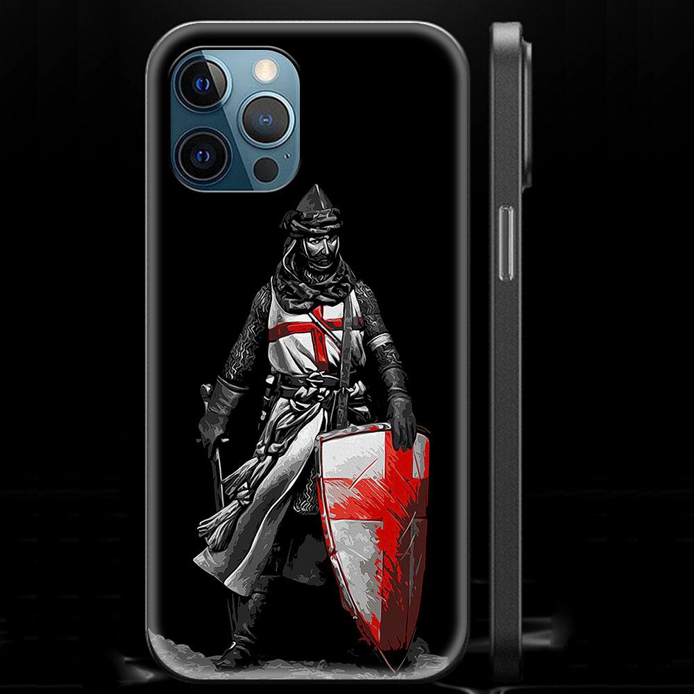 Knights Templar Luxury Phone Case For iPhone 13 14 12 11 Pro MAX XR X SE XS 7 8 Plus Soft Silicone Black Matte Cover Fundas
