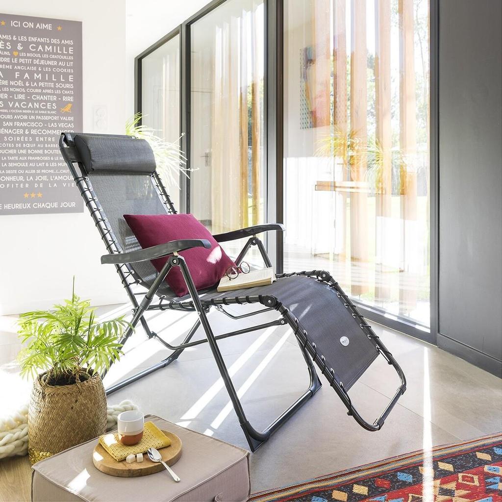 ADJUSTABLE DECK CHAIR Relax anthracite/black garden foldable