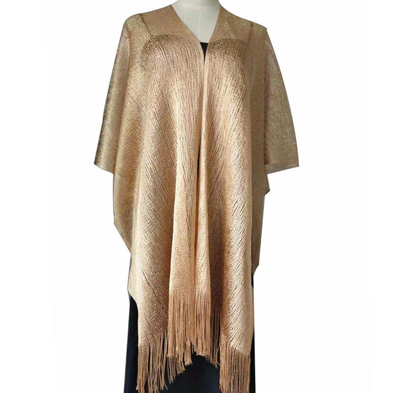 Bright Silk Shawl Fashion Gold and Shawl Flash Silver Silk Split Women Cheongsam Shawl