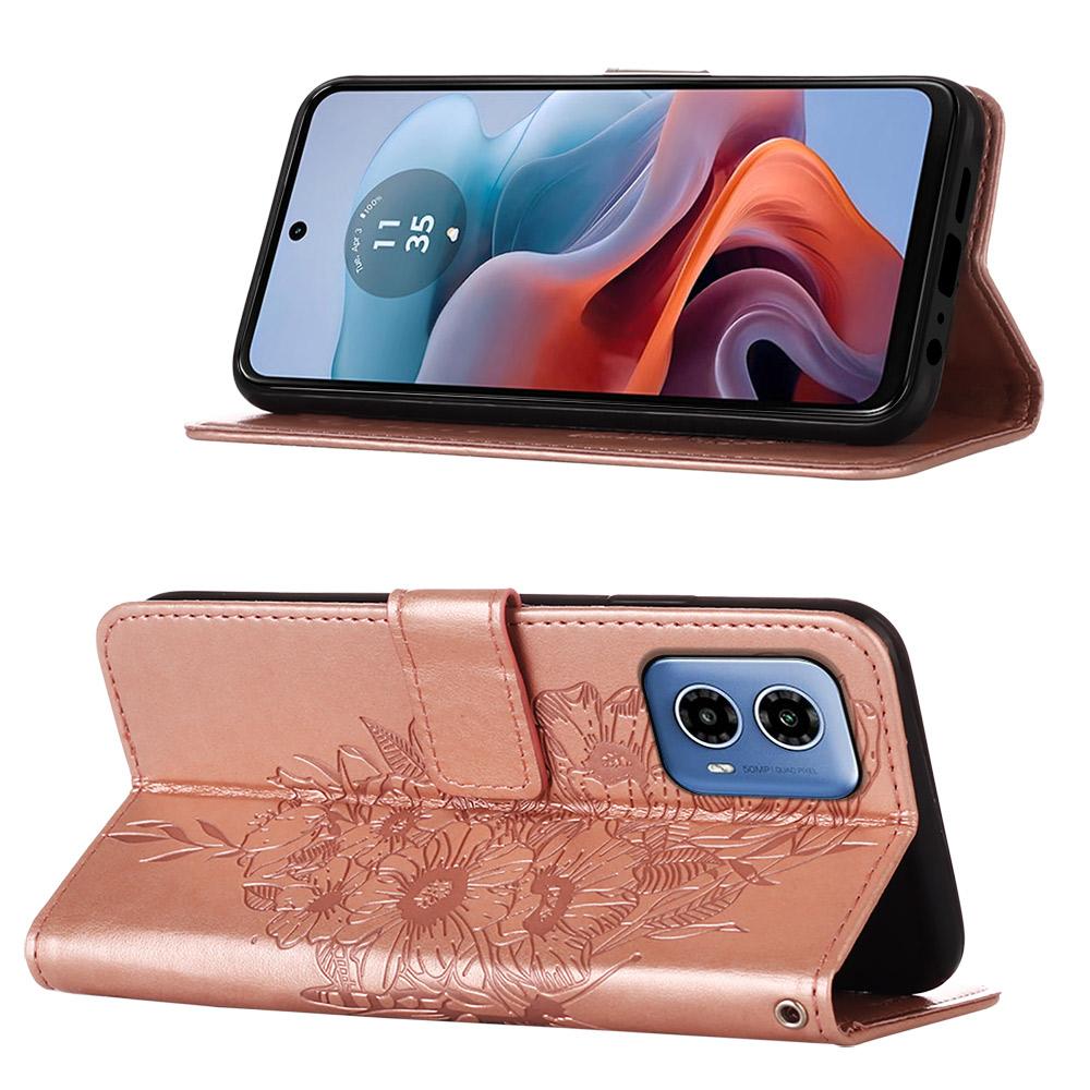 For Motorola Moto G45 5G/G34 5G Wallet Case with Wrist Strap Butterfly Imprint Leather Phone Cover