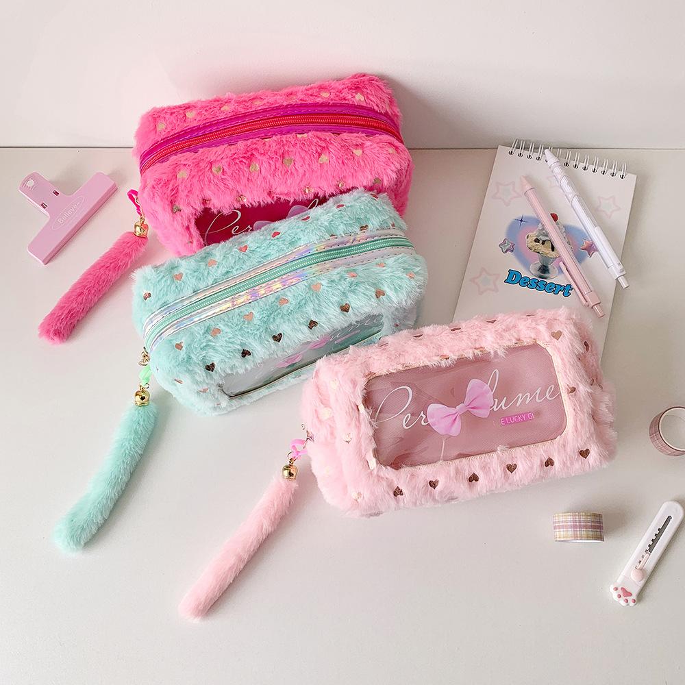 Plush PVC Y2K Bow Stationery Bag Desktop Storage Bow Pencil Pouch Korean Style Pencil Case  Student