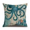 Linen Pillowcase Hand-painted Marine Cotton Linen Coral Seahorse Starfish Octopus Home Soft Furnishing Cushion Cover