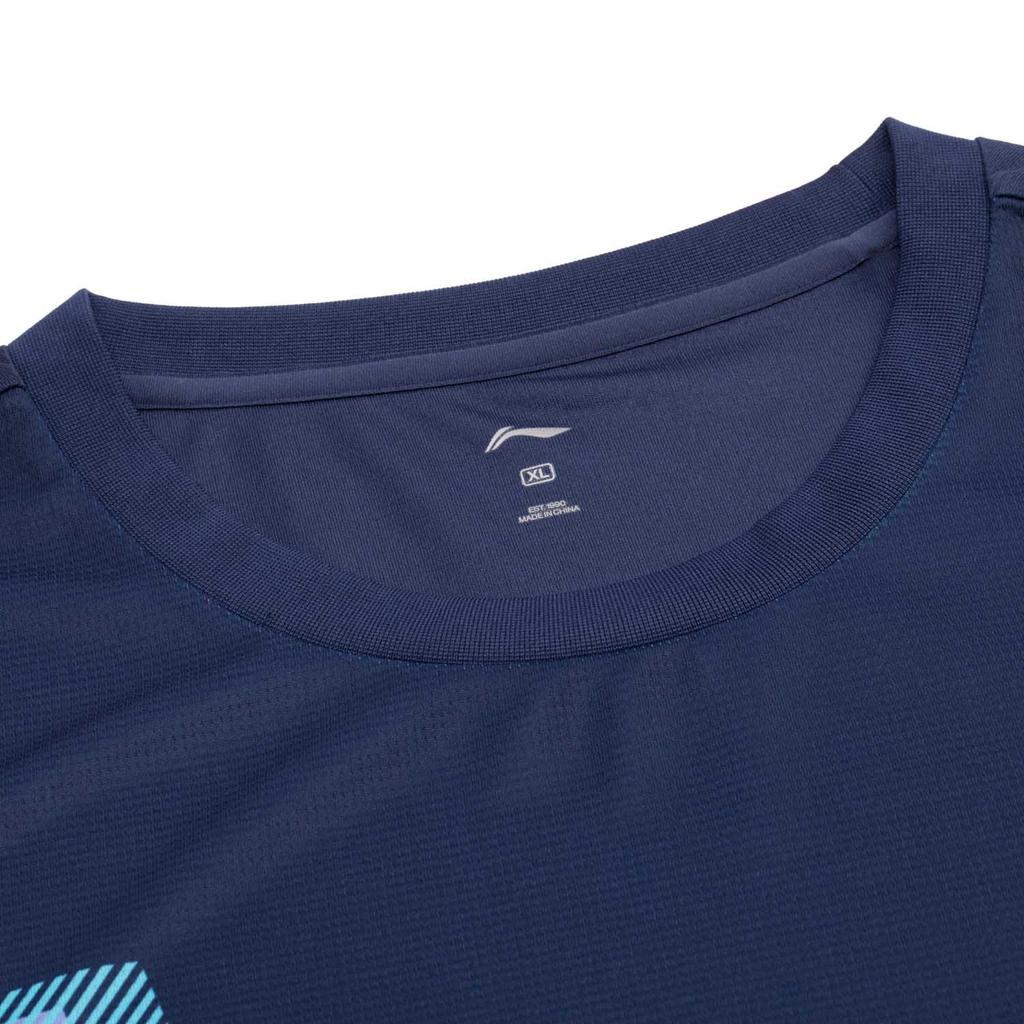 Li Ning Серия Бадминтон Буква Круглый вырез Дышащая Универсальная Футболка с коротким рукавом для бадминтона Унисекс топы Темно-синий AHSV045-5