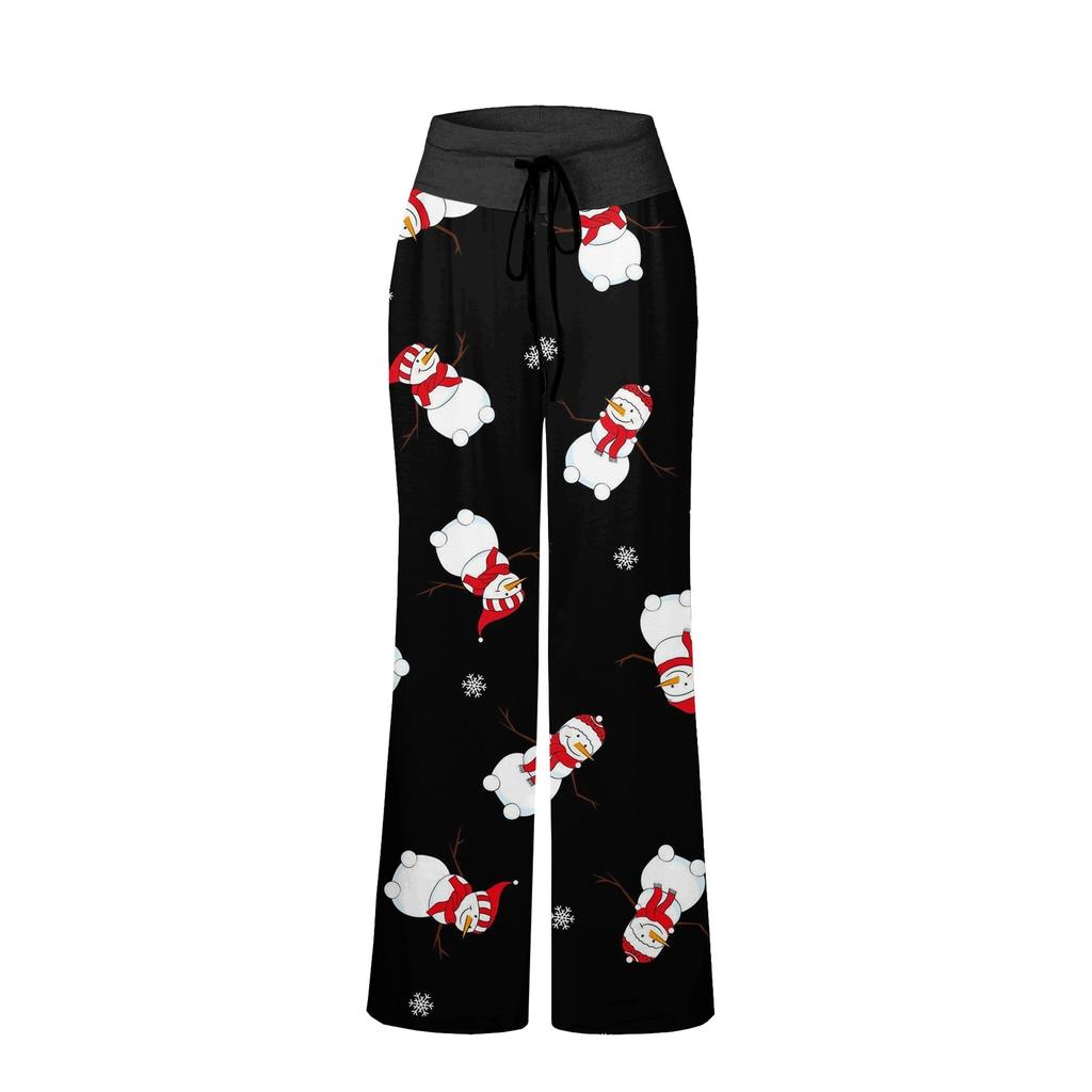 Women's Comfy Pajama Pants Pocket Christmas Print Drawstring Wide Leg Pants