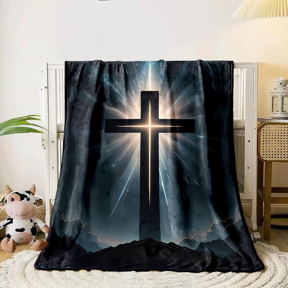 Radiant Cross Blanket  Printed Blanket for Living Room Bed Couch lunch break Soft Cozy Blanket for Friend's festival Gift