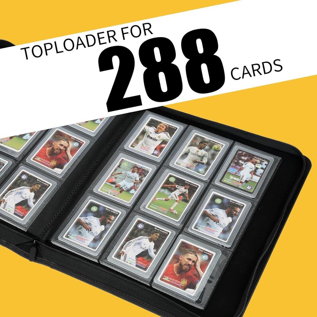 Toploader Binder Holds 288 Cards, 9-Pocket Double-Sided Pages for 3x4 Toploaders, Trading Card Album for MTG Sports Cards, Black