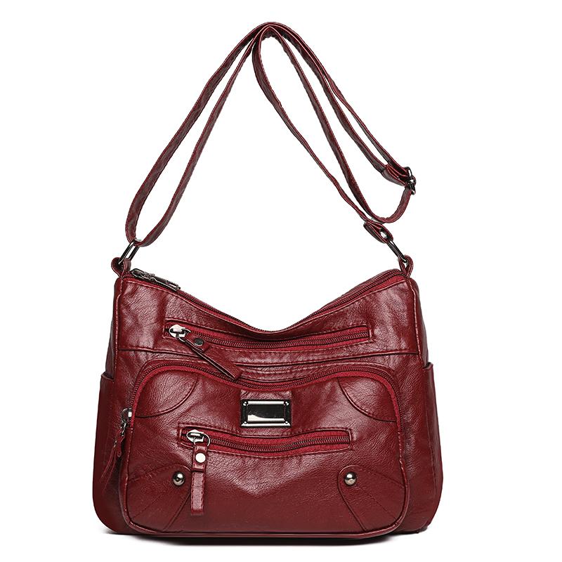 Сумка-мессенджер для женщин среднего и пожилого возраста, женская однотонная сумка из мягкой кожи с несколькими карманами