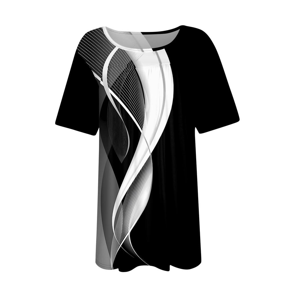 Women's Fashion Casual Print Round Neck Short Sleeve Top Womens Plus Size Tops
