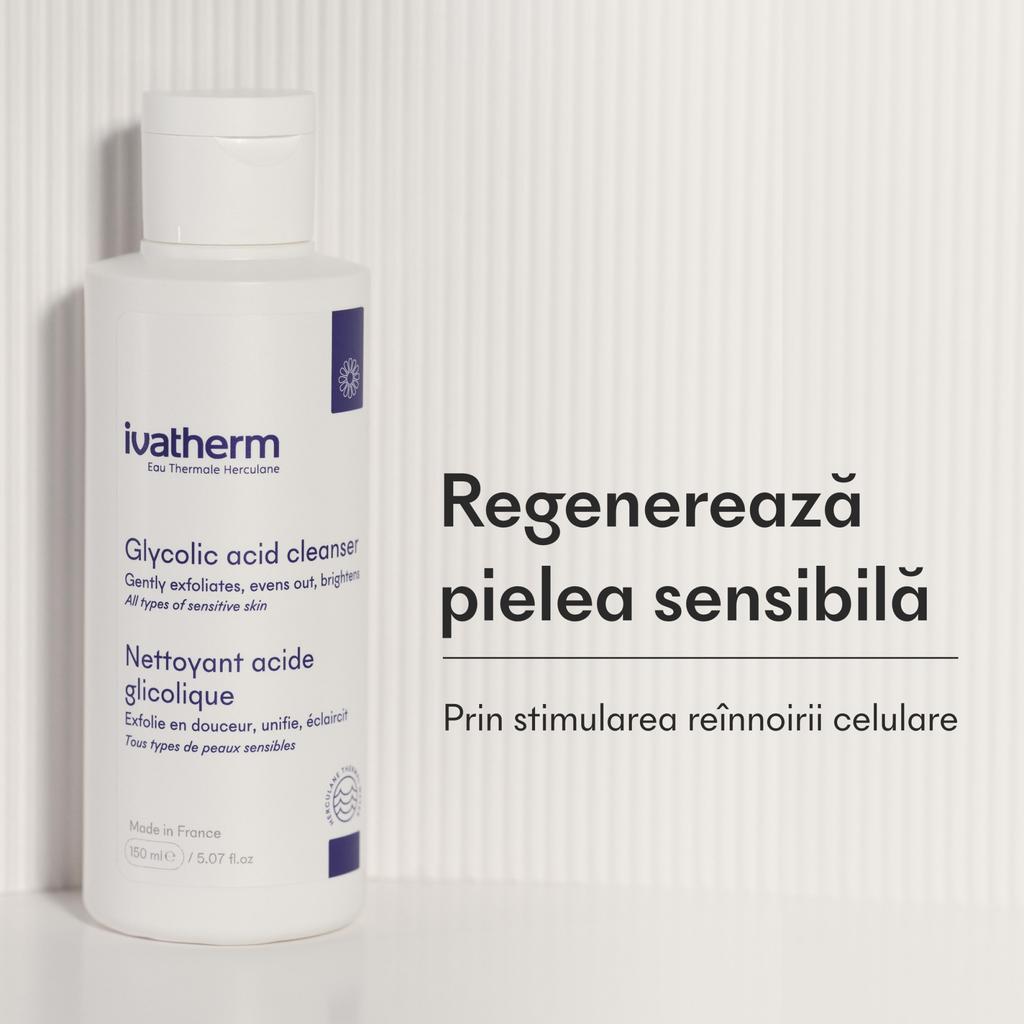 Ivatherm Glycolic Acid Cleansing Gel 150ml, Gentle Exfoliating Face Wash for Deep Pore Cleansing, Brightening, Sensitive Skin