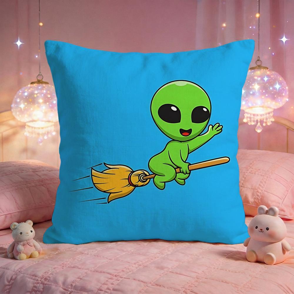 Funny Silly Alien Cushion Cover Premium Comfort Reversible Pillow Cove Two in One Design for Any Room Car Interior