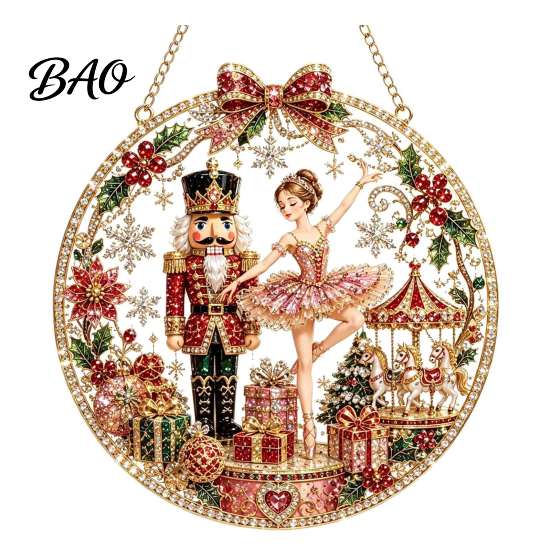 Acrylic Ornaments for Christmas Tree Hanging Diamond Art Ornament, 2D Pearl Painting Seasonal Home Window Decorations Pattern Suncatcher, Holiday