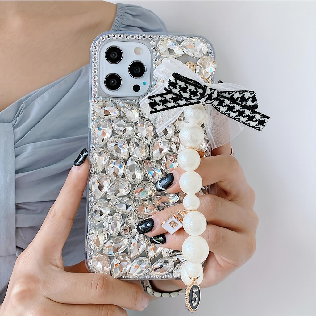 Fashion Full Screen Crystal Phone Case with Bracelet for iPhone 16 15 14 13 12 11 Pro Max