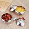 New Stainless Steel Seasoning Jar Sugar Grain Spice Bottle Spoon Drum Shaped Lid Kitchen Tools Storage Jar Home Furnishings