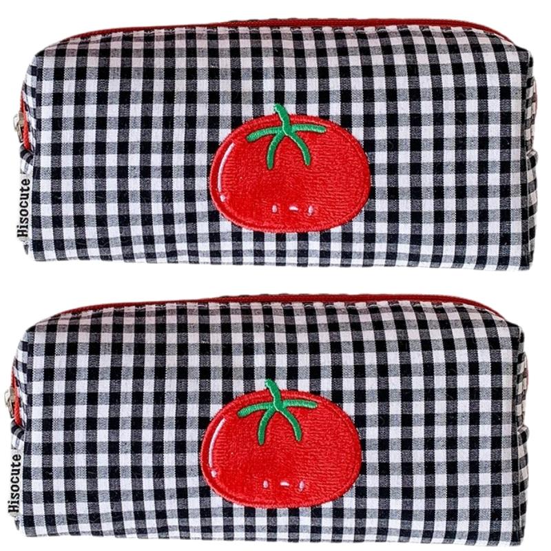Cute Tomato Plaid Pencil Case Large Capacity Soft Pen Storage Bag Stationery Pouch Organizer Cosmetic Bags Back To School Items