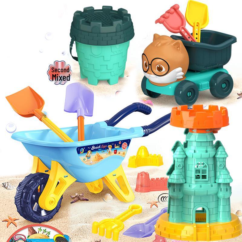 Children's Seaside Sand Toy Set: Castle Molds, Large Shovel, Bucket, Sand Timer & Digging Tools with Cassia Seeds