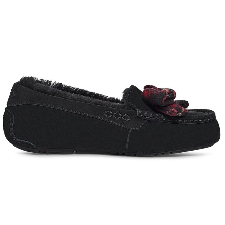 UGG Ansley Plaid Bow Теплые плюшевые низкие повседневные туфли женские кроссовки черные 1127850-BLK
