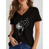 Summer V-neck 3D Flower Pattern Printed Top Fashionable Casual Short Sleeved Women's T-shirts