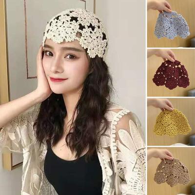 Кружевная вязаная шапка с цветами Skullies Hat Дышащий берет для женщин