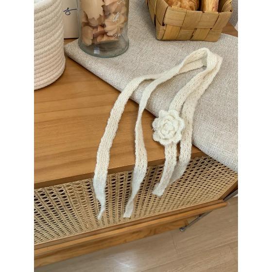 Elegant Autumn And Winter Handmade Flower Decorated Long Scarf Girls Chic Thin Scarves 180*1.5cm