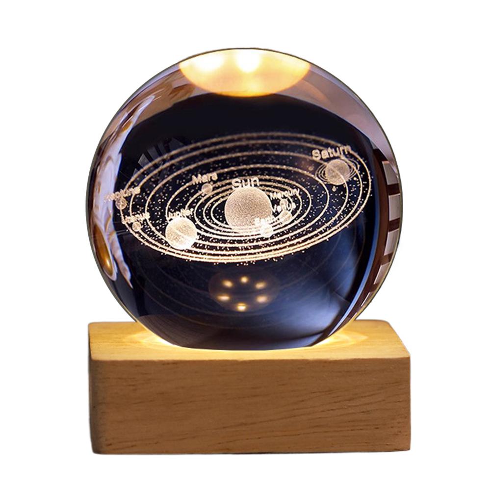 3D гравированный небольшой стеклянный шар декоративный с деревянной основой теплый свет ночник USB зарядка стеклянный шар ночник для спальни декор
