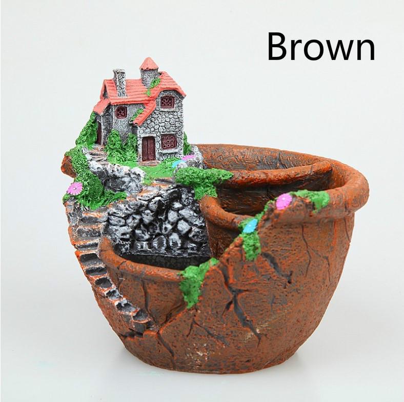 1pcs Flower Pot Resin Desktop Decor Garden Planter Bonsai Handcrafts Decoration